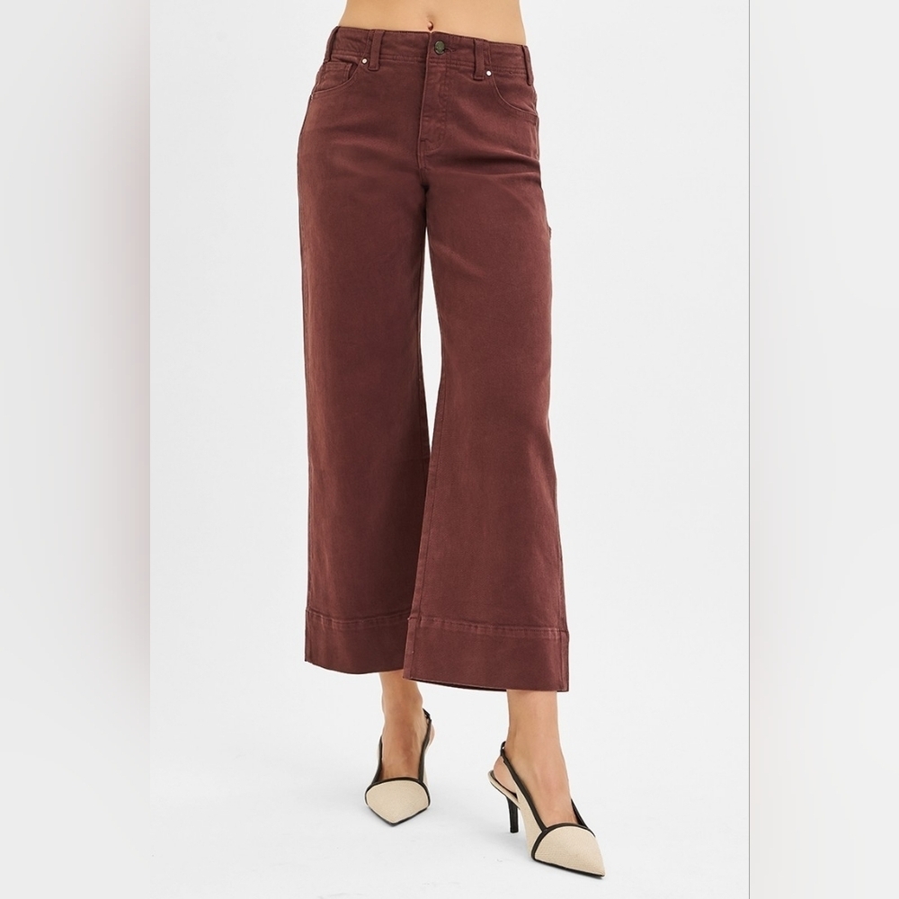 RISEN Tummy Control Wide Leg Ankle Jeans Cargo Utility Streetcore Brown 7/28 NEW - Picture 8 of 10